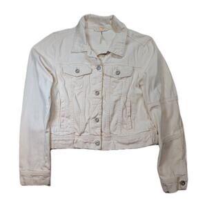 Free People Denim Trucker Jacket Womens Small Ivory Ecru Cropped Utility